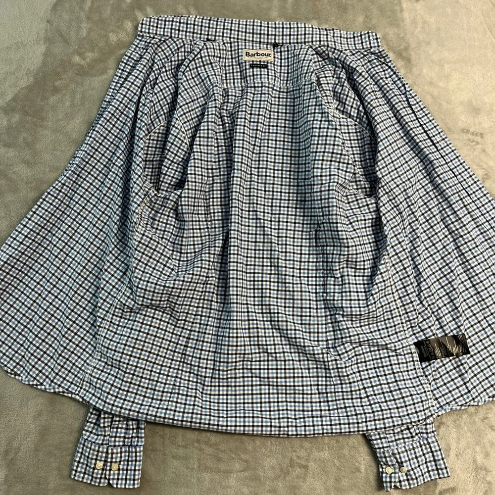 Barbour Gingham Check Tailored Fit Button Shirt Mens Medium Blue White Preppy